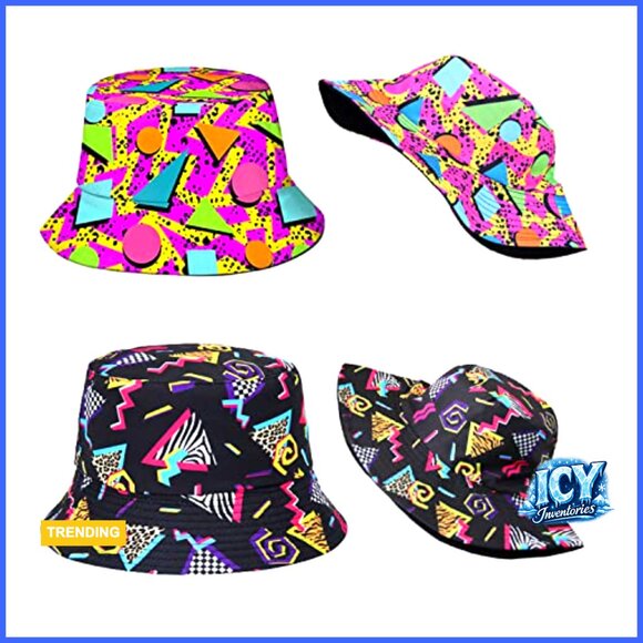 6 Pack Unisex Reversible Bucket Hats, Retro 80s 90s Vintage Print, Foldable main image 4
